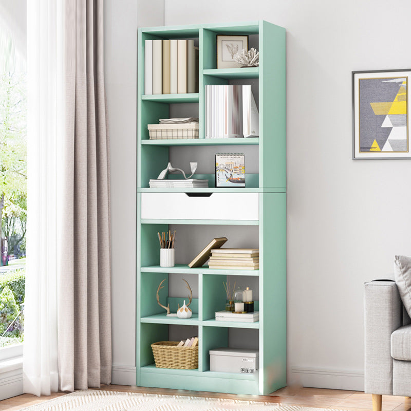 Standard Engineered Wood Bookshelf Contemporary Open Back Bookcase with Drawers