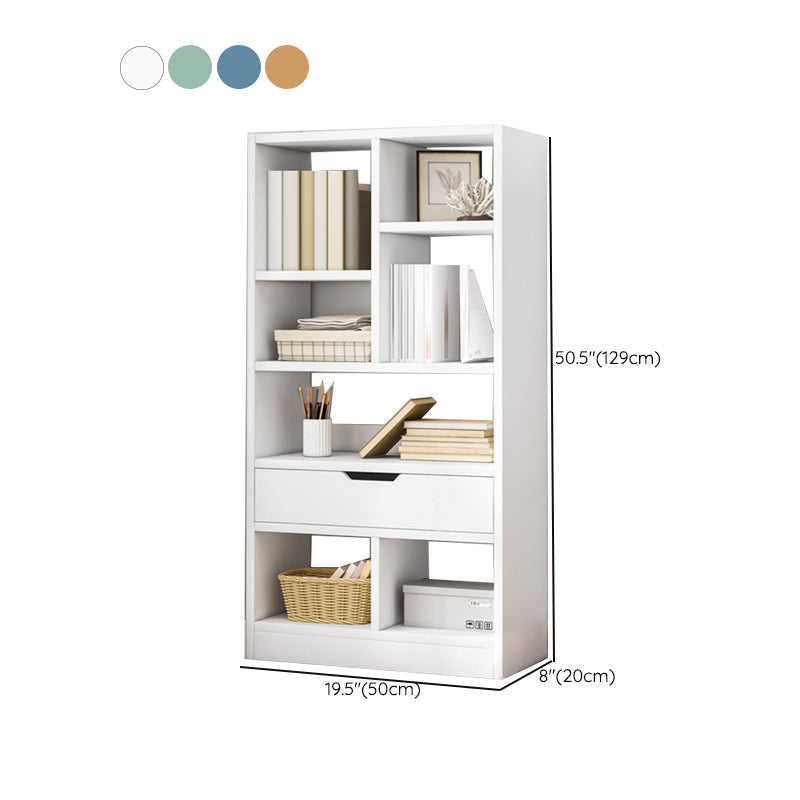 Standard Engineered Wood Bookshelf Contemporary Open Back Bookcase with Drawers