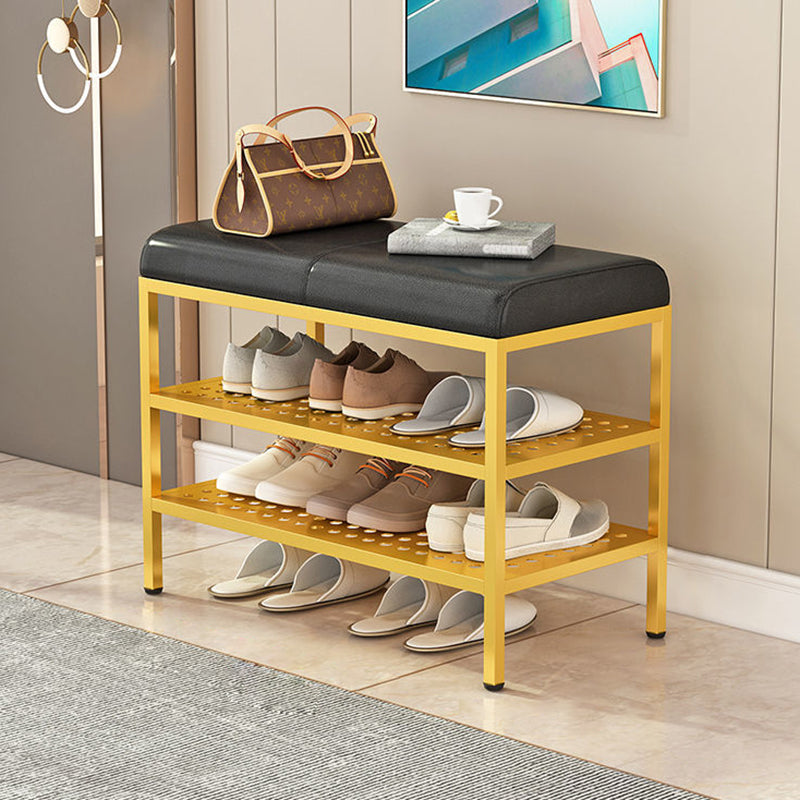 12.6 Inch Wide Modern Cushioned Entryway Bench Foam Bench with Shoe Storage 24"L x 13"W x 18.5"H Black-Gold Clearhalo 'Benches' 'Chairs & Seating' 'furn' 'furn_benches' 'Furniture' 'Living Room Furniture' 6408390