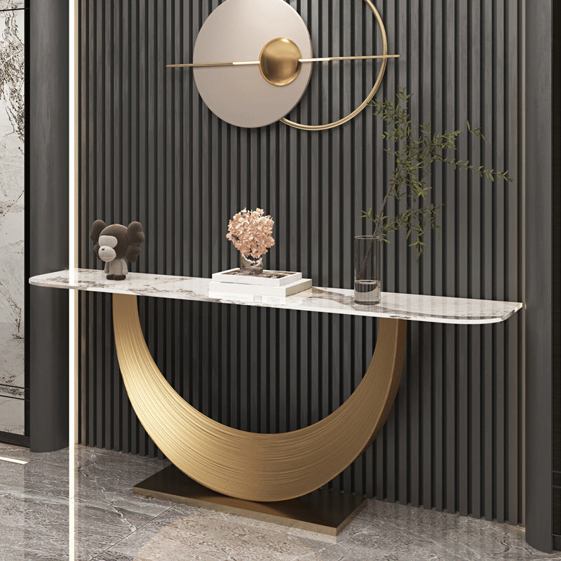 Glam Stone Console Table 16" W Half Moon Stain Resistant Accent Table for Hall