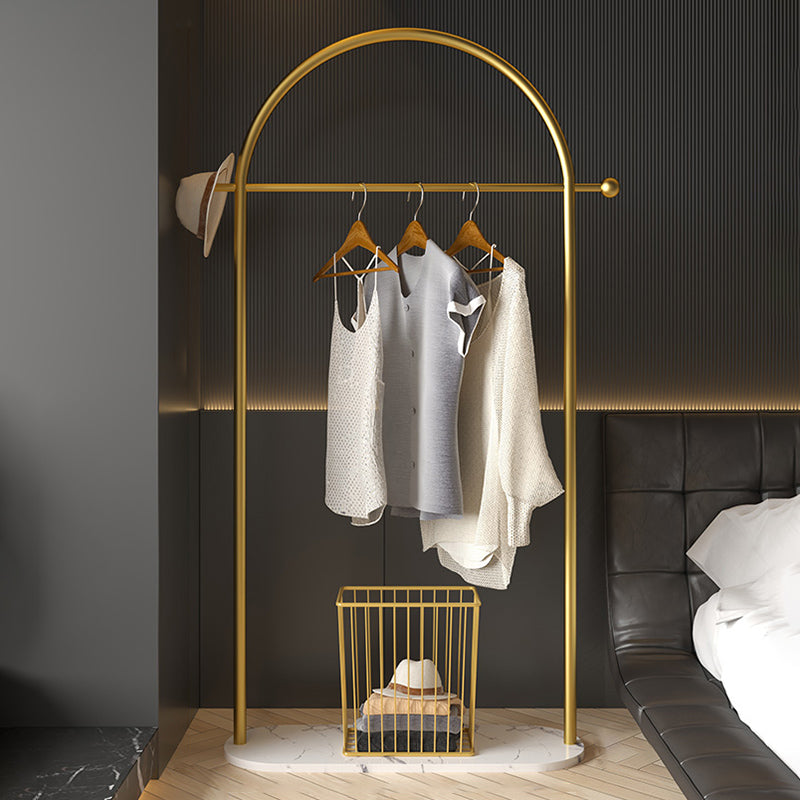 Luxurious Metallic Coat Hanger Pure Color Free Standing Marble Base Coat Rack 33"L x 12"W x 69"H Gold-White 1 Clearhalo 'Entry & Mudroom Furniture' 'furn' 'furn_hall_tree_coat_racks' 'Furniture' 'Hall Trees & Coat Racks' 'hall_tree_coat_racks' 6408539