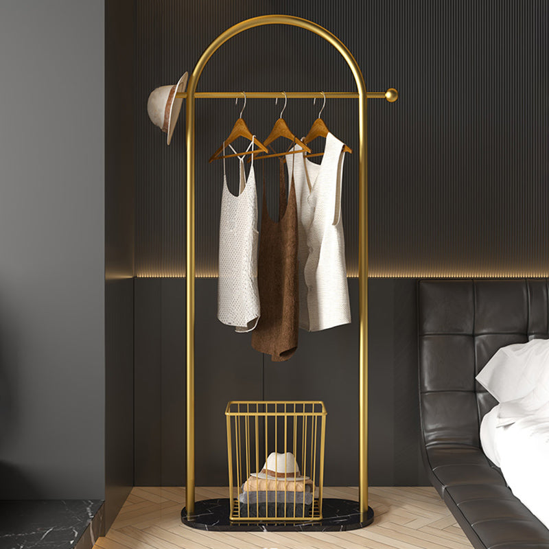 Luxurious Metallic Coat Hanger Pure Color Free Standing Marble Base Coat Rack 26"L x 12"W x 69"H Gold-Black 1 Clearhalo 'Entry & Mudroom Furniture' 'furn' 'furn_hall_tree_coat_racks' 'Furniture' 'Hall Trees & Coat Racks' 'hall_tree_coat_racks' 6408542