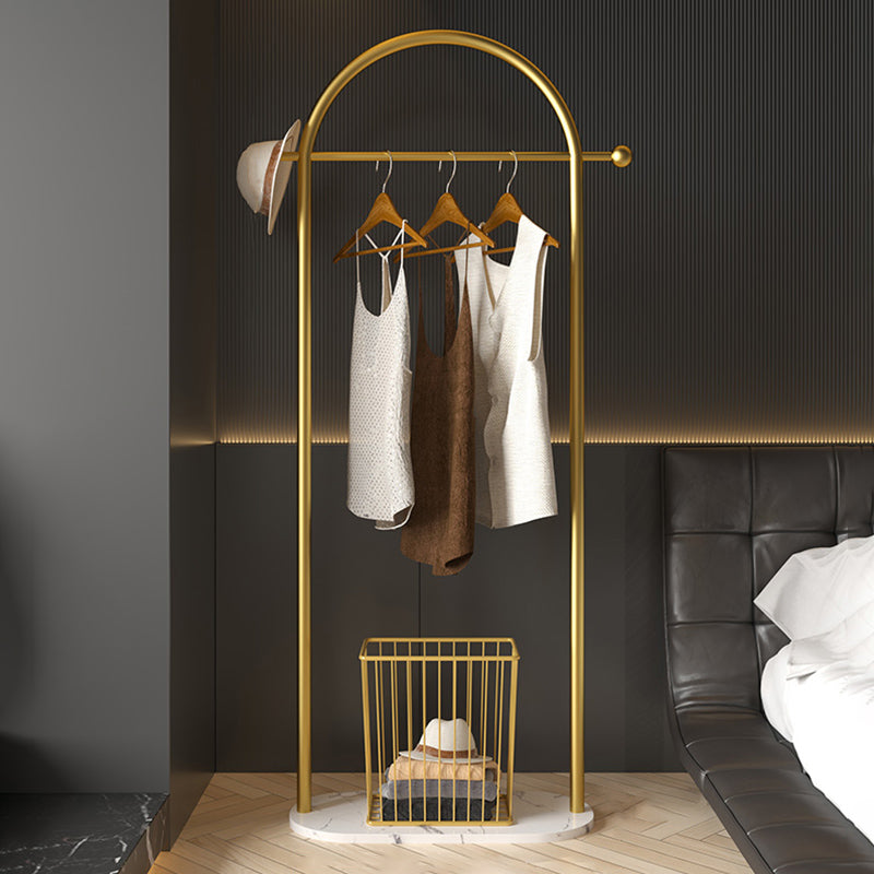 Luxurious Metallic Coat Hanger Pure Color Free Standing Marble Base Coat Rack 26"L x 12"W x 69"H Gold-White 1 Clearhalo 'Entry & Mudroom Furniture' 'furn' 'furn_hall_tree_coat_racks' 'Furniture' 'Hall Trees & Coat Racks' 'hall_tree_coat_racks' 6408556