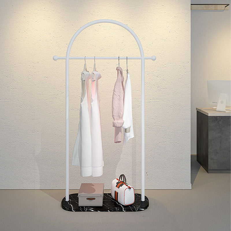 Modern Metal Hall Stand Hanging Rail with 2 Hooks Coat Hanger 26"L x 12"W x 69"H White-Black Clearhalo 'Entry & Mudroom Furniture' 'furn' 'furn_hall_tree_coat_racks' 'Furniture' 'Hall Trees & Coat Racks' 'hall_tree_coat_racks' 6408593