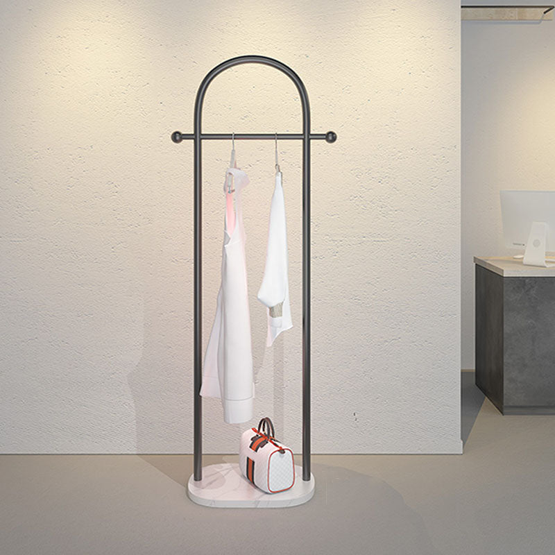 Modern Metal Hall Stand Hanging Rail with 2 Hooks Coat Hanger 18"L x 12"W x 68"H Black-White Clearhalo 'Entry & Mudroom Furniture' 'furn' 'furn_hall_tree_coat_racks' 'Furniture' 'Hall Trees & Coat Racks' 'hall_tree_coat_racks' 6408594