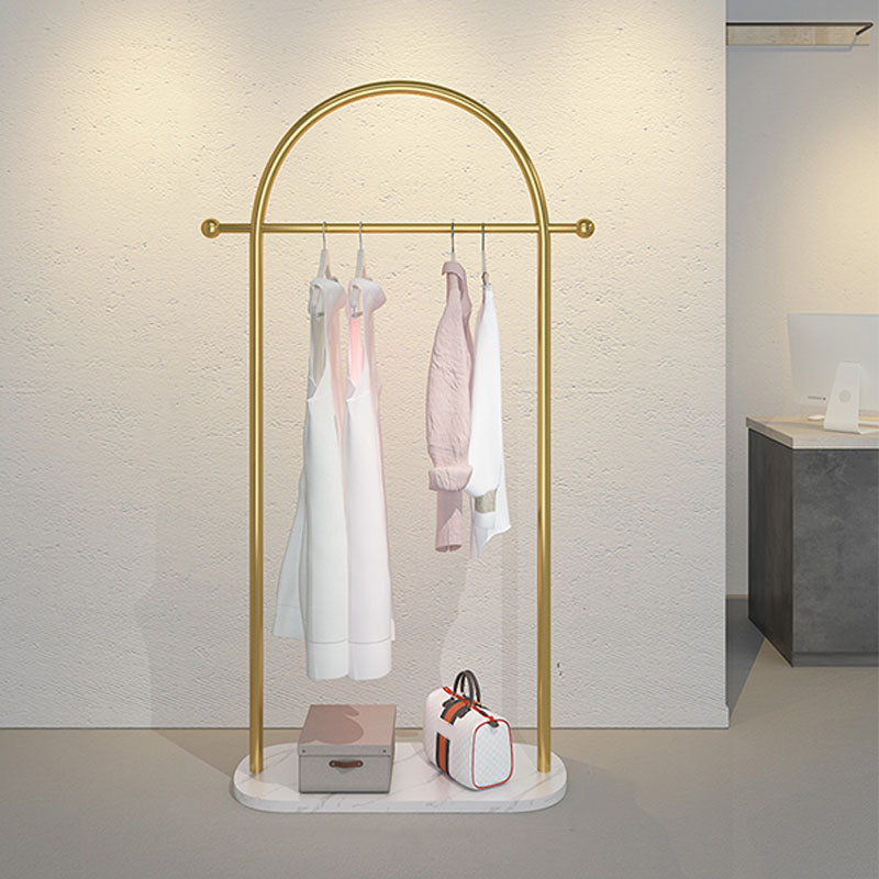 Modern Metal Hall Stand Hanging Rail with 2 Hooks Coat Hanger 26"L x 12"W x 69"H Gold-White Clearhalo 'Entry & Mudroom Furniture' 'furn' 'furn_hall_tree_coat_racks' 'Furniture' 'Hall Trees & Coat Racks' 'hall_tree_coat_racks' 6408607