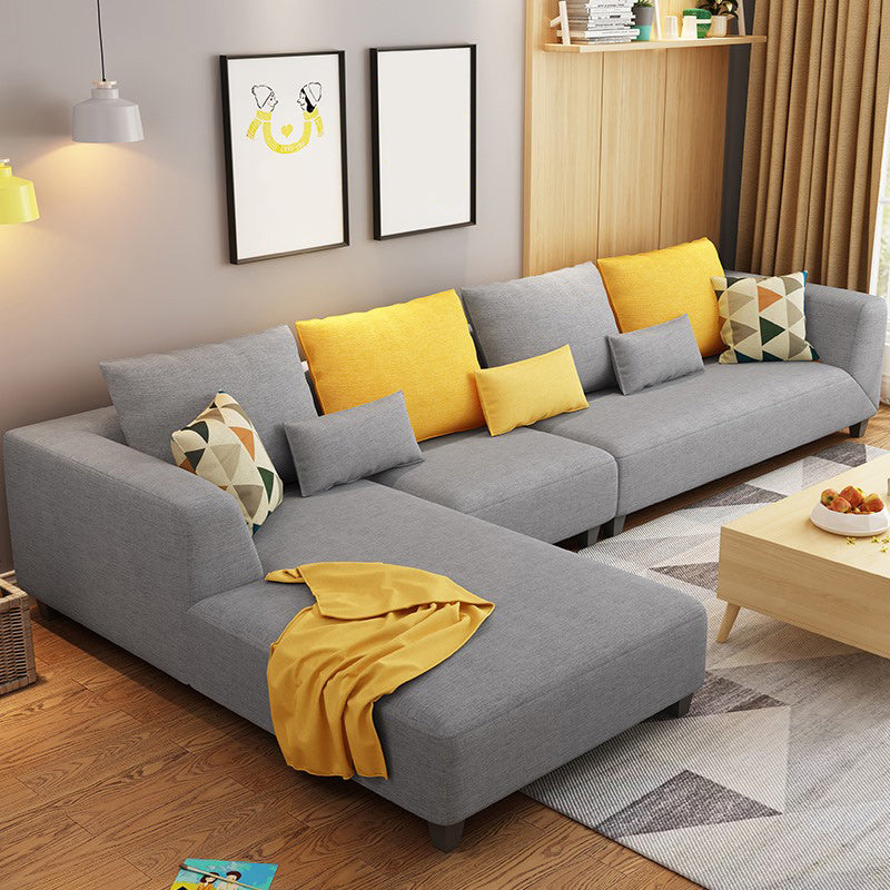 70"W Scandinavian Sectional Sofa Grey Pillowed Back Cushions Sectional 126"L x 71"W x 28"H Linen Left Clearhalo 'furn' 'furn_sectionals' 'Furniture' 'Living Room Furniture' 'Sectionals' 6410858