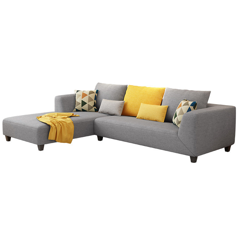 70"W Scandinavian Sectional Sofa Grey Pillowed Back Cushions Sectional Clearhalo 'furn' 'furn_sectionals' 'Furniture' 'Living Room Furniture' 'Sectionals' 6410869