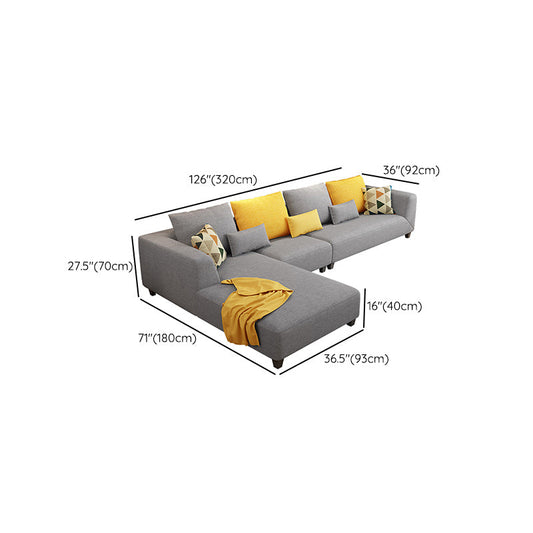 70"W Scandinavian Sectional Sofa Grey Pillowed Back Cushions Sectional Clearhalo 'furn' 'furn_sectionals' 'Furniture' 'Living Room Furniture' 'Sectionals' 6410873