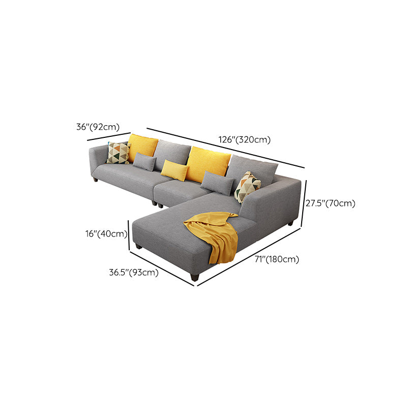 70"W Scandinavian Sectional Sofa Grey Pillowed Back Cushions Sectional Clearhalo 'furn' 'furn_sectionals' 'Furniture' 'Living Room Furniture' 'Sectionals' 6410874
