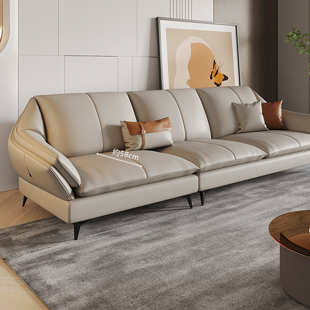 Sofa sectionnel contemporain sectionnel en cuir beige avec oreillers
