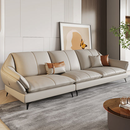 Sofa sectionnel contemporain sectionnel en cuir beige avec oreillers