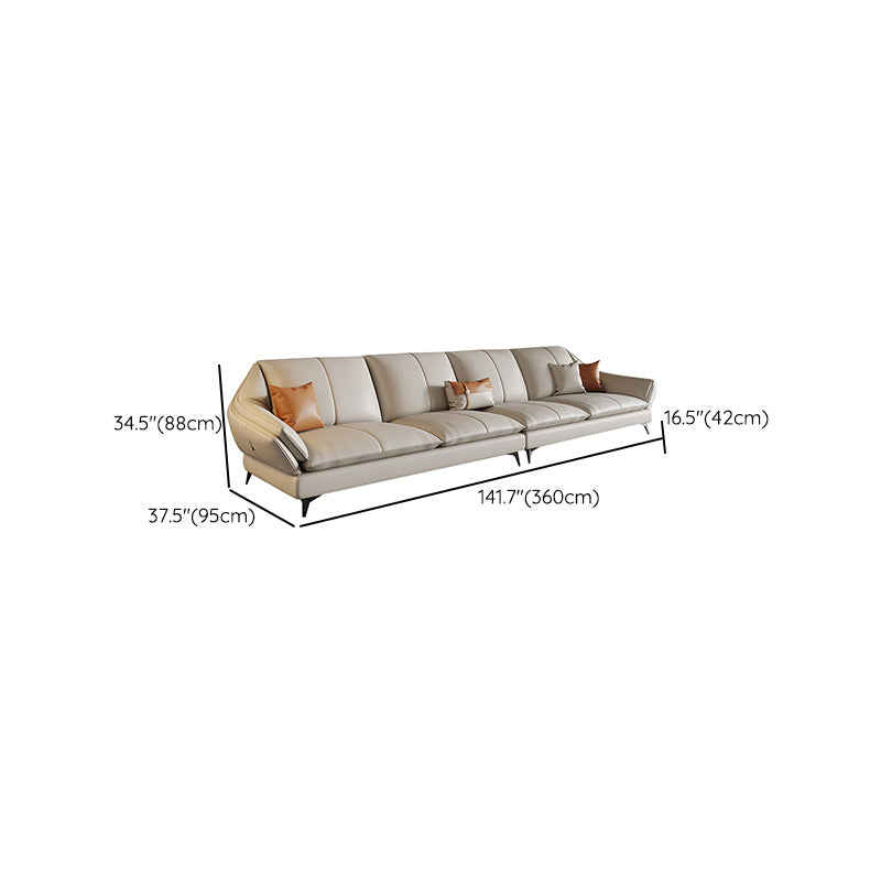 Sofa sectionnel contemporain sectionnel en cuir beige avec oreillers