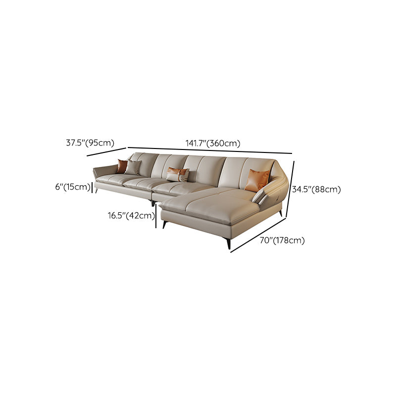 Sofa sectionnel contemporain sectionnel en cuir beige avec oreillers