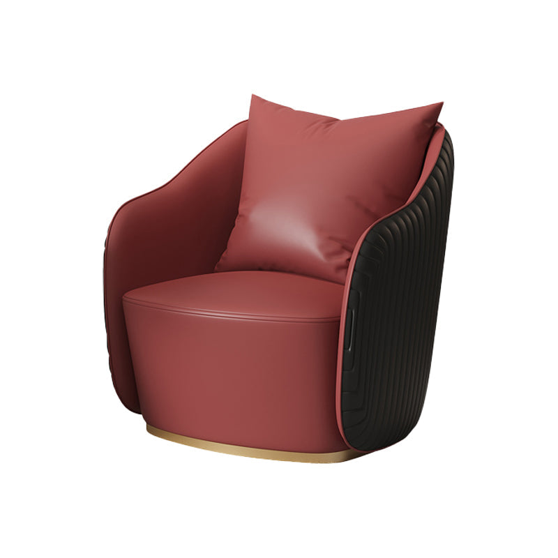 Contemporary Accent Armchair Modern Arms Included Barrel Accent Chair Red Faux Leather 1 Piece Clearhalo 'Accent Chairs' 'accent_chairs' 'Chairs & Seating' 'furn' 'furn_accent_chairs' 'Furniture' 'Living Room Furniture' 6410971