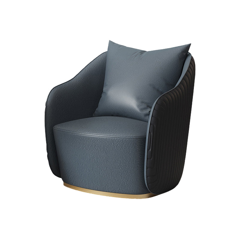 Contemporary Accent Armchair Modern Arms Included Barrel Accent Chair Blue Faux Leather 1 Piece Clearhalo 'Accent Chairs' 'accent_chairs' 'Chairs & Seating' 'furn' 'furn_accent_chairs' 'Furniture' 'Living Room Furniture' 6410975