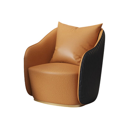 Contemporary Accent Armchair Modern Arms Included Barrel Accent Chair Orange Faux Leather 1 Piece Clearhalo 'Accent Chairs' 'accent_chairs' 'Chairs & Seating' 'furn' 'furn_accent_chairs' 'Furniture' 'Living Room Furniture' 6410986