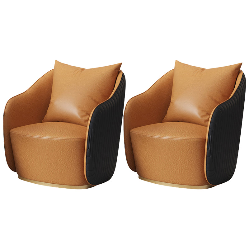 Contemporary Accent Armchair Modern Arms Included Barrel Accent Chair Orange Faux Leather 2 Piece Set Clearhalo 'Accent Chairs' 'accent_chairs' 'Chairs & Seating' 'furn' 'furn_accent_chairs' 'Furniture' 'Living Room Furniture' 6410988