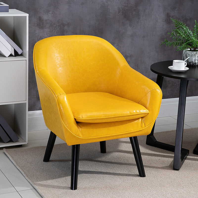 Contemporary Accent Armchair Arms Included Barrel Accent Chair Yellow Faux Leather 1 Piece Clearhalo 'Accent Chairs' 'accent_chairs' 'Chairs & Seating' 'furn' 'furn_accent_chairs' 'Furniture' 'Living Room Furniture' 6410994
