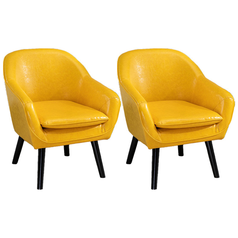 Contemporary Accent Armchair Arms Included Barrel Accent Chair Yellow Faux Leather 2 Piece Set Clearhalo 'Accent Chairs' 'accent_chairs' 'Chairs & Seating' 'furn' 'furn_accent_chairs' 'Furniture' 'Living Room Furniture' 6410995
