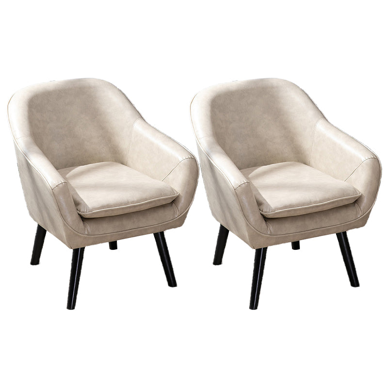 Contemporary Accent Armchair Arms Included Barrel Accent Chair Khaki Faux Leather 2 Piece Set Clearhalo 'Accent Chairs' 'accent_chairs' 'Chairs & Seating' 'furn' 'furn_accent_chairs' 'Furniture' 'Living Room Furniture' 6410996