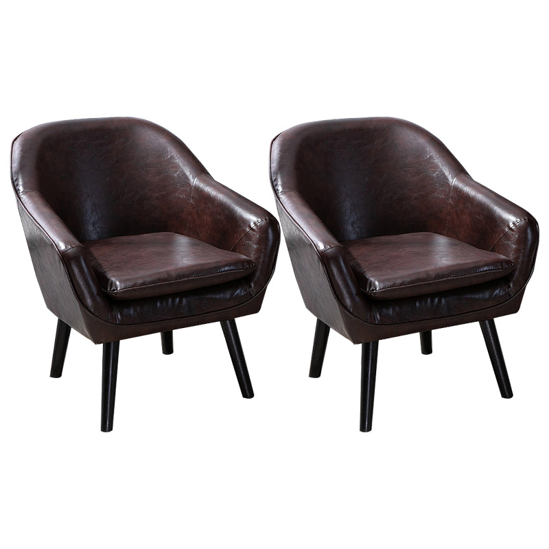 Contemporary Accent Armchair Arms Included Barrel Accent Chair Dark Brown Faux Leather 2 Piece Set Clearhalo 'Accent Chairs' 'accent_chairs' 'Chairs & Seating' 'furn' 'furn_accent_chairs' 'Furniture' 'Living Room Furniture' 6411001
