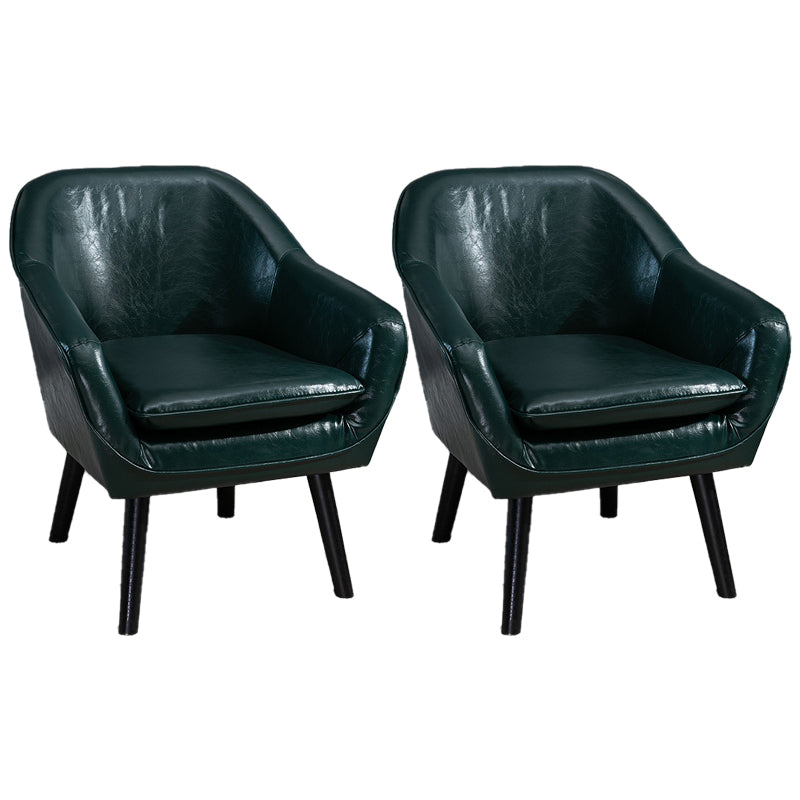 Contemporary Accent Armchair Arms Included Barrel Accent Chair Blackish Green Faux Leather 2 Piece Set Clearhalo 'Accent Chairs' 'accent_chairs' 'Chairs & Seating' 'furn' 'furn_accent_chairs' 'Furniture' 'Living Room Furniture' 6411004