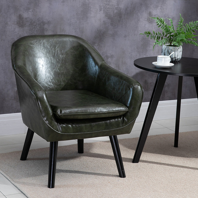 Contemporary Accent Armchair Arms Included Barrel Accent Chair Turquoise Faux Leather 1 Piece Clearhalo 'Accent Chairs' 'accent_chairs' 'Chairs & Seating' 'furn' 'furn_accent_chairs' 'Furniture' 'Living Room Furniture' 6411013
