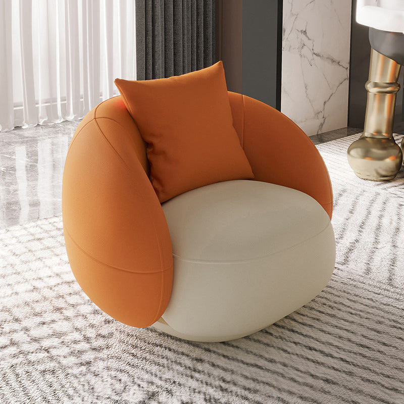 Orange Faux Leather Curved Sofa Contemporary Sloped Arm Sofa