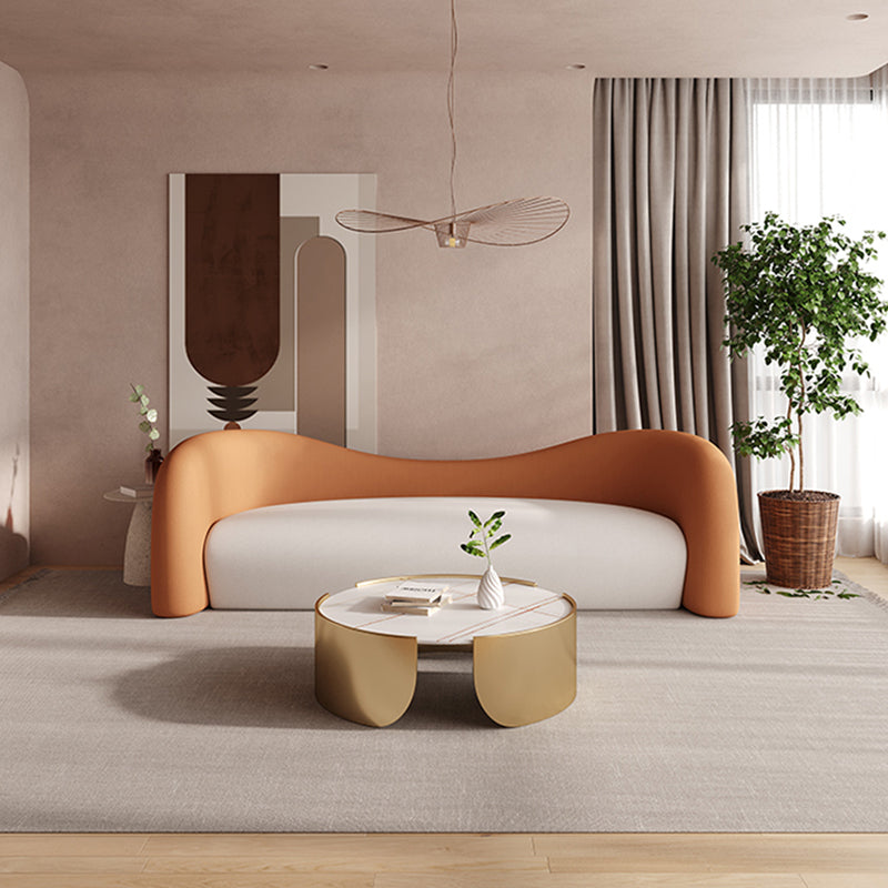 Faux Leather Modern Sofa Sloped Arm Curved Sofa for Living Room 67"L x 33"W x 31"H Orange Faux Leather Clearhalo 'furn' 'furn_sofas' 'Furniture' 'Living Room Furniture' 'Sofa' 'sofas' 6411097