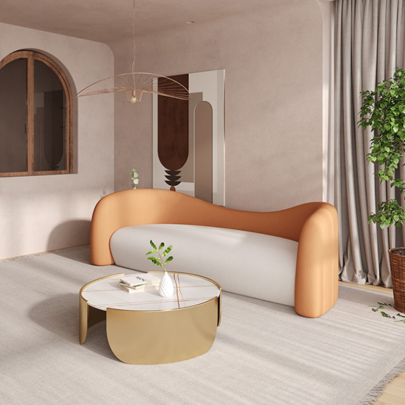 Faux Leather Modern Sofa Sloped Arm Curved Sofa for Living Room Orange Faux Leather Clearhalo 'furn' 'furn_sofas' 'Furniture' 'Living Room Furniture' 'Sofa' 'sofas' 6411106