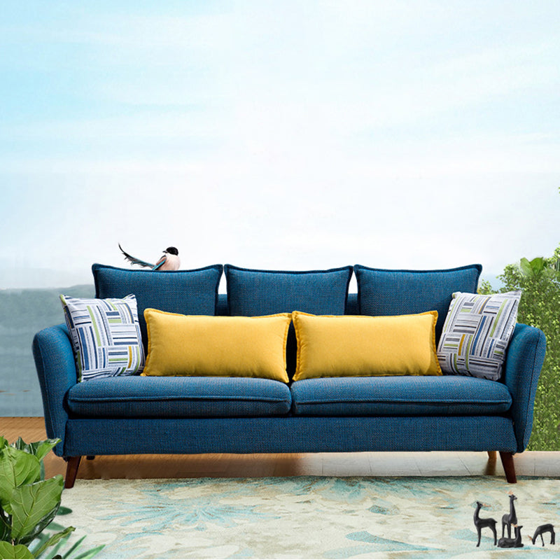 Standard Flared Arm Sofa Fabric Slipcovered Sofa with Wood Accent