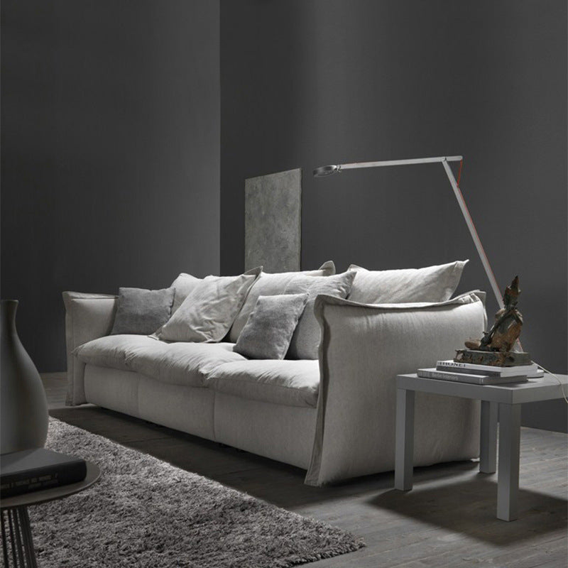 3-zits linnen slipcovered sofa ronde armbank met 4 kussens