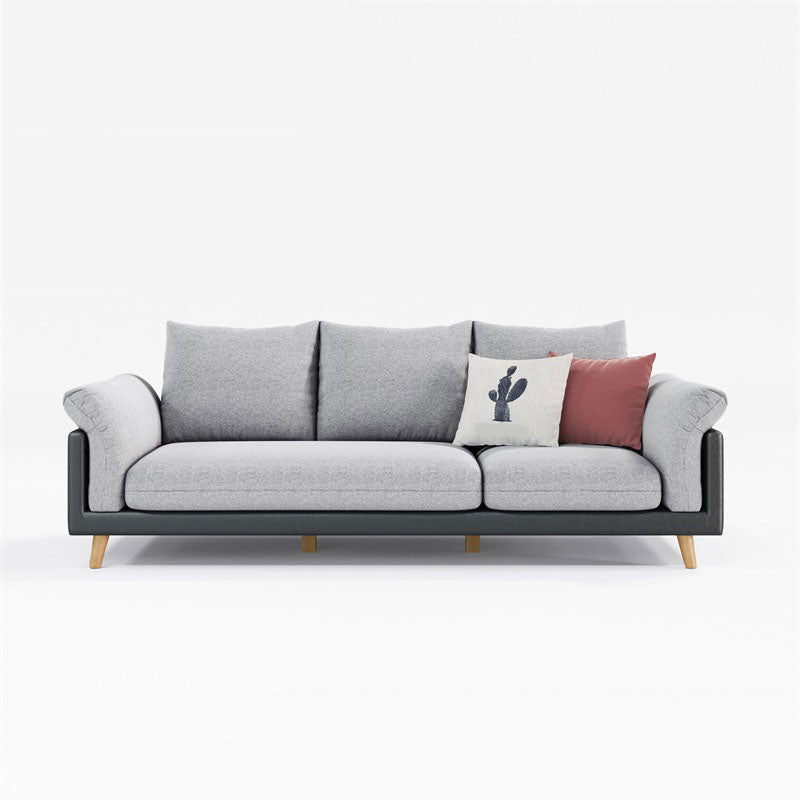 Contemporary Linen Standard Sofa Pillow Top Arm Settee in Beige and Grey 85"L x 33"W x 31"H Light Gray Clearhalo 'furn' 'furn_sofas' 'Furniture' 'Living Room Furniture' 'Sofa' 'sofas' 6411170