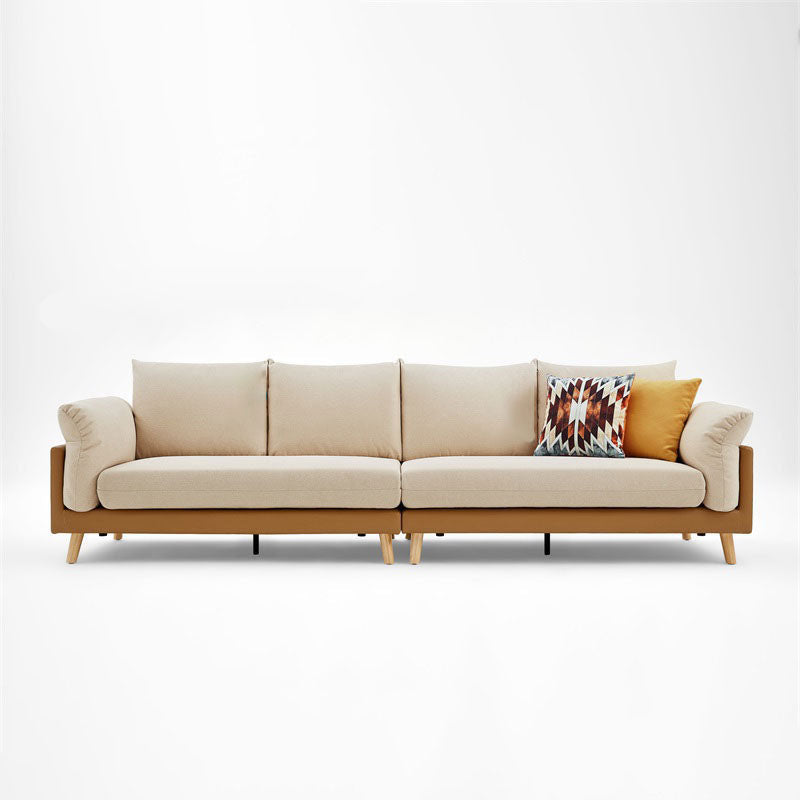 Contemporary Linen Standard Sofa Pillow Top Arm Settee in Beige and Grey 110"L x 33"W x 31.5"H Beige Clearhalo 'furn' 'furn_sofas' 'Furniture' 'Living Room Furniture' 'Sofa' 'sofas' 6411171