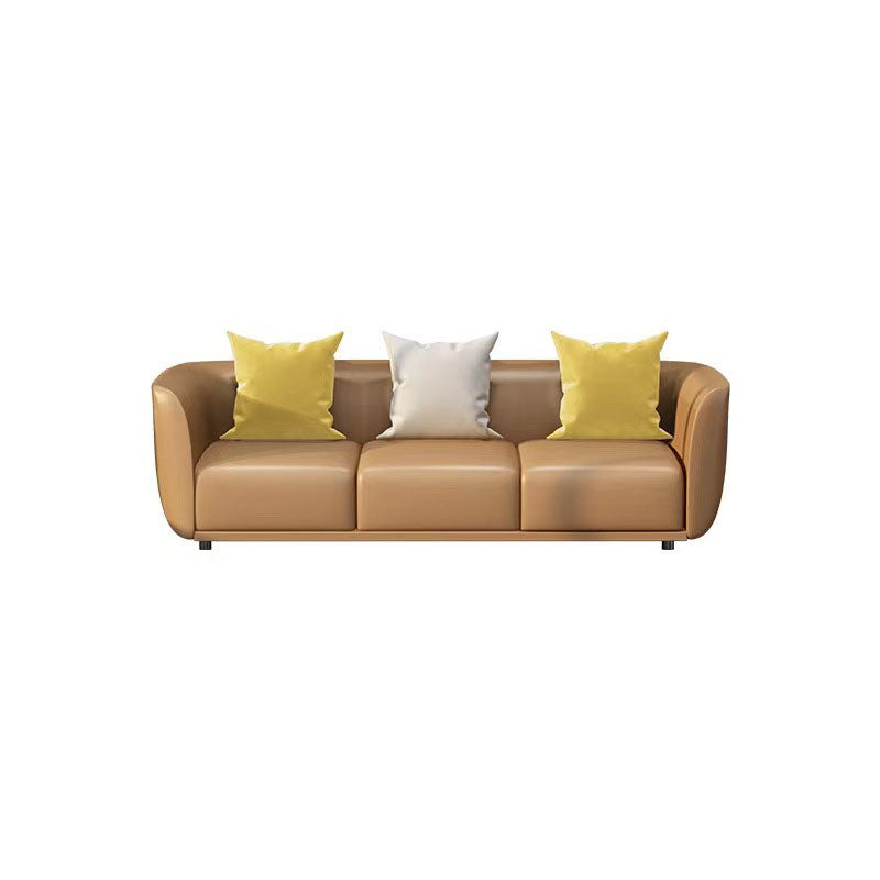 Modern Standard Leather Sofa Stationary Flared Arm Sofa for Living Room