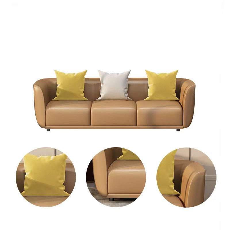 Modern Standard Leather Sofa Stationary Flared Arm Sofa for Living Room
