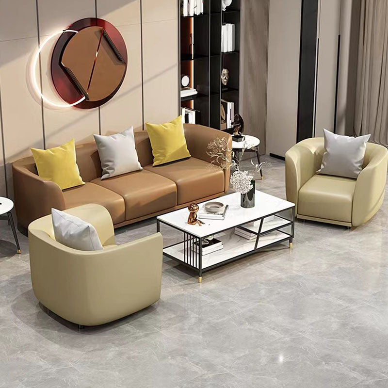 Modern Standard Leather Sofa Stationary Flared Arm Sofa for Living Room