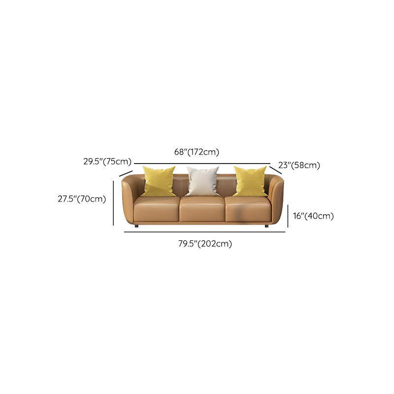 Modern Standard Leather Sofa Stationary Flared Arm Sofa for Living Room