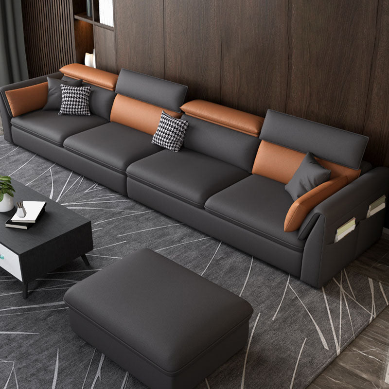 Modern Standard Seating Stain Resistant Sofa Faux Leather in Dark Gray