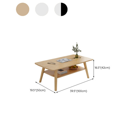 Tavolino in legno rettangolo contemporaneo con scaffale e 4 gambe in legno massiccio