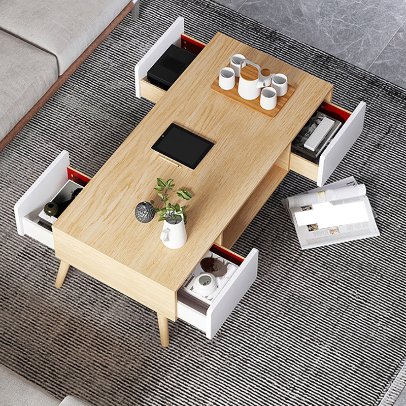 Tavolino da caffè rettangolare scandinavo con 4 cassetti e 1 ripiano