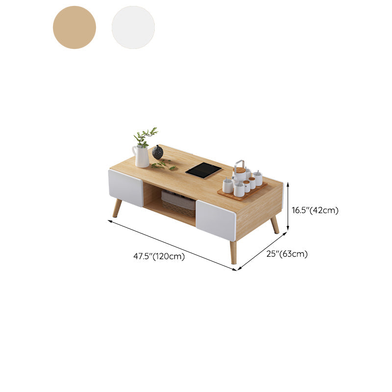 Tavolino da caffè rettangolare scandinavo con 4 cassetti e 1 ripiano
