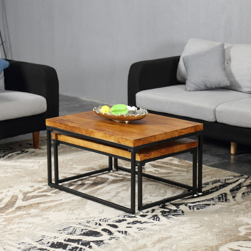 Modern Simple Wood Rectangular Coffee Table Sled 2 Nesting Cocktail Table Set