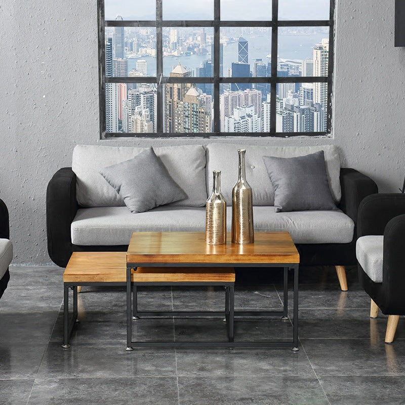 Modern Simple Wood Rectangular Coffee Table Sled 2 Nesting Cocktail Table Set