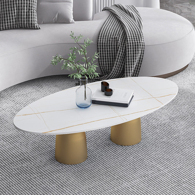 Glam 15.7"Tall Iron 2 Legs Oval Slate Table Top Coffee Table Clearhalo 'Coffee & Accent Tables' 'Coffee Tables' 'coffee_tables' 'furn' 'furn_coffee_tables' 'Furniture' 'Living Room Furniture' 6411351