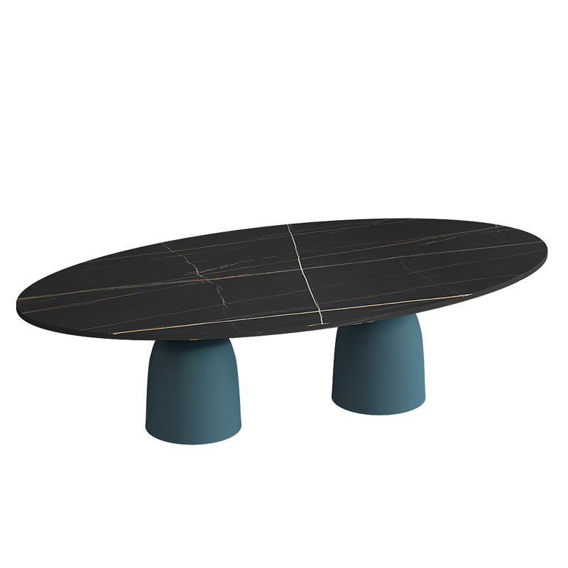 Glam 15.7"Tall Iron 2 Legs Oval Slate Table Top Coffee Table Blue Black Clearhalo 'Coffee & Accent Tables' 'Coffee Tables' 'coffee_tables' 'furn' 'furn_coffee_tables' 'Furniture' 'Living Room Furniture' 6411352