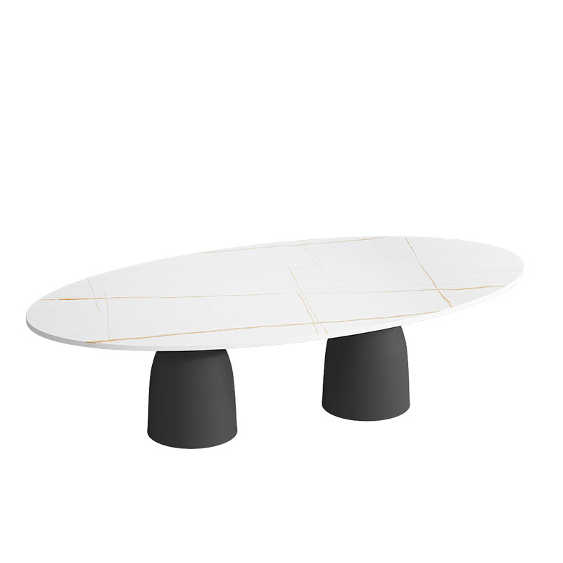 Glam 15.7"Tall Iron 2 Legs Oval Slate Table Top Coffee Table Black White Clearhalo 'Coffee & Accent Tables' 'Coffee Tables' 'coffee_tables' 'furn' 'furn_coffee_tables' 'Furniture' 'Living Room Furniture' 6411353
