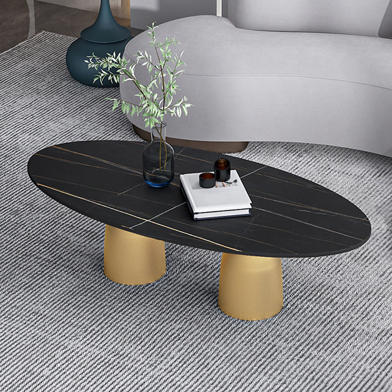 Glam 15.7"Tall Iron 2 Legs Oval Slate Table Top Coffee Table Clearhalo 'Coffee & Accent Tables' 'Coffee Tables' 'coffee_tables' 'furn' 'furn_coffee_tables' 'Furniture' 'Living Room Furniture' 6411354