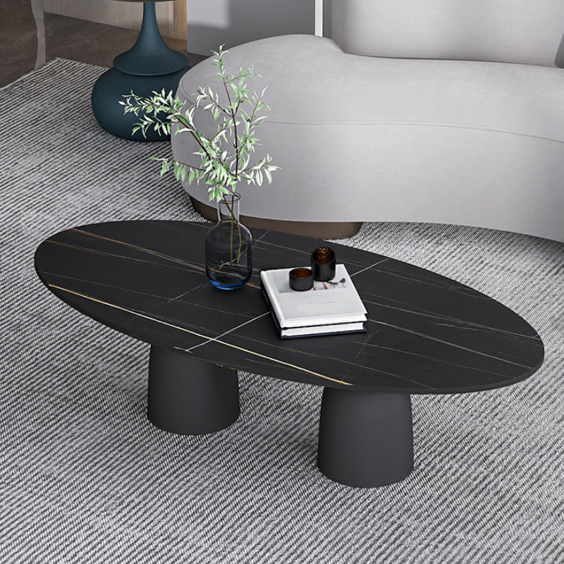 Glam 15.7"Tall Iron 2 Legs Oval Slate Table Top Coffee Table Clearhalo 'Coffee & Accent Tables' 'Coffee Tables' 'coffee_tables' 'furn' 'furn_coffee_tables' 'Furniture' 'Living Room Furniture' 6411356
